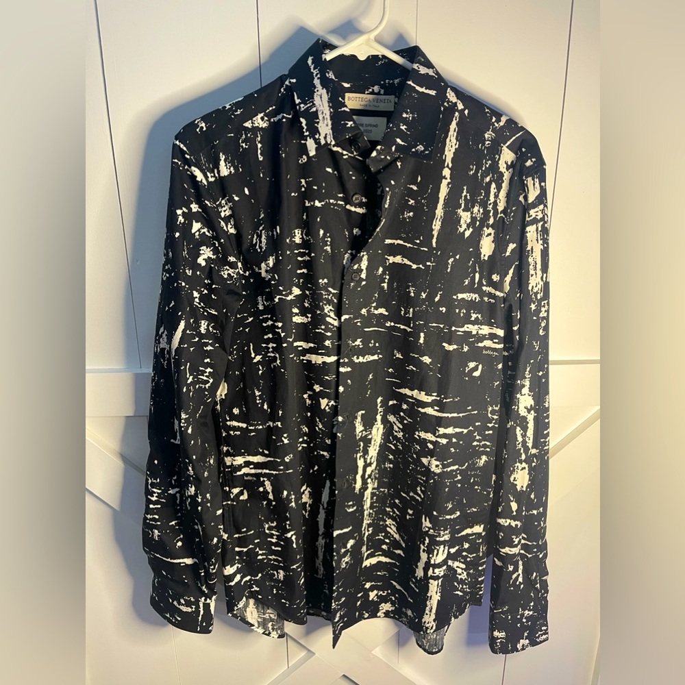 Bottega Veneta, Paint Texture on Viscose Button Up Shirt, Black & White BNWT 39